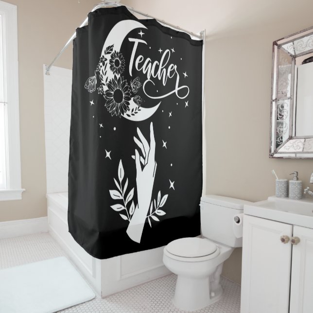 2- Inspirational Teacher Shirt, Minimalist Teacher Shower Curtain (In Situ)