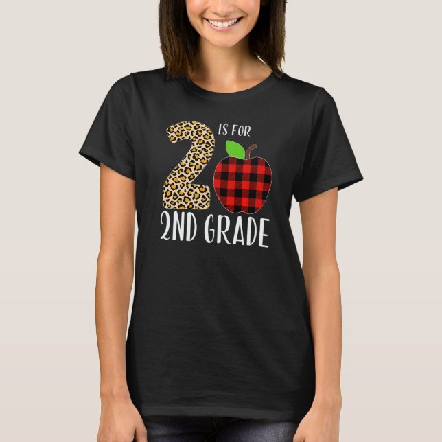 2 Is For 2nd Grade Teacher Leopard Buffalo Plaid S T-Shirt (Front)