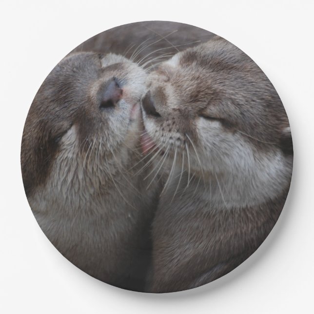 2 Kissing Otters Wildlife Photo Paper Plate (Front)