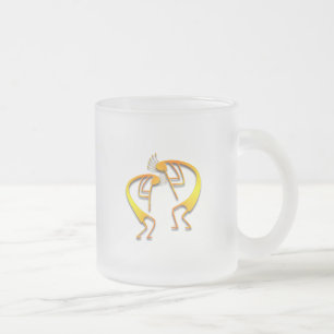2 Kokopelli #65 Frosted Glass Coffee Mug