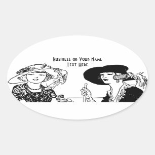 2 Ladies Vintage Fashion and Hats Company Name Oval Sticker