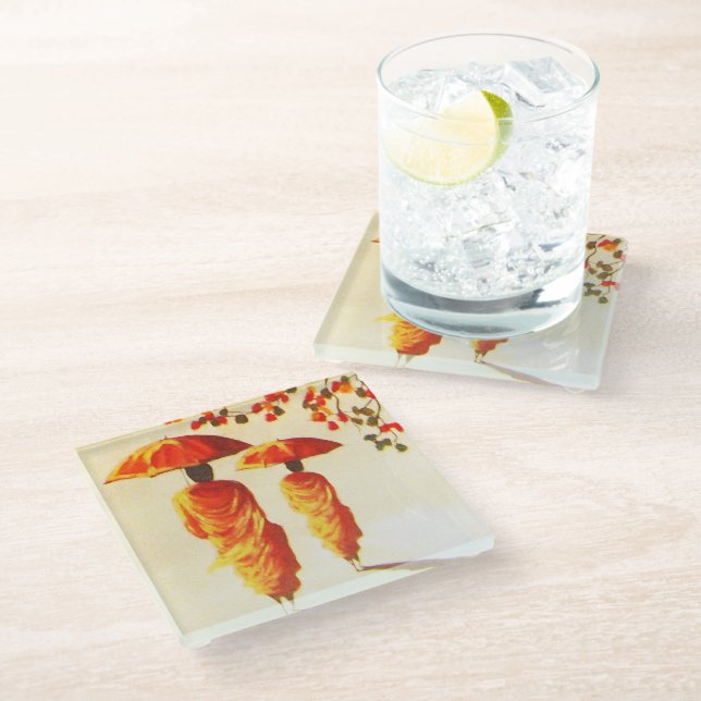 2 Laotian Buddhist Monks Glass Coaster (Angled)