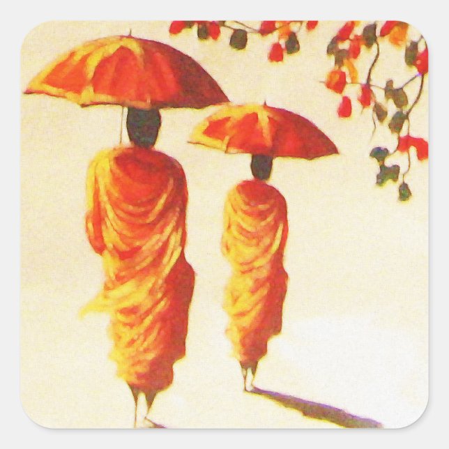 2 Laotian Buddhist Monks Square Sticker (Front)