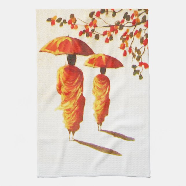 2 Laotian Buddhist Monks Tea Towel (Vertical)