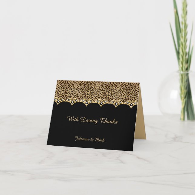 #2 Leopard Print Gold Diamonds Thank You Card (Front)