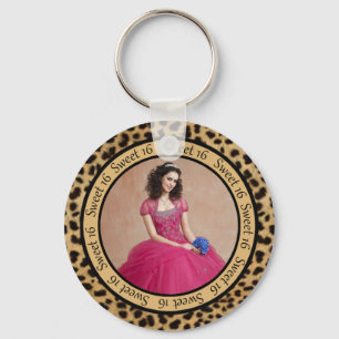 #2 Leopard Print Photo Sweet 16 Keychain
