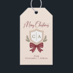 2 Letter Monogram Crest Bow Merry Christmas Gift Tags<br><div class="desc">Add the perfect finishing touch to your gifts with custom tags.  Design features "Merry Christmas" in elegant handwritten script along with a festive crest and holiday bow.  Personalise the tag with the couple's monogram initials and signature line.  All colours are editable.  © Kimbellished,  LLC</div>