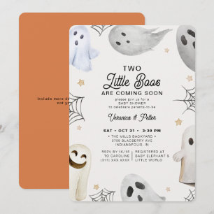 2 Little Boos Neutral Twins Halloween Baby Shower Invitation