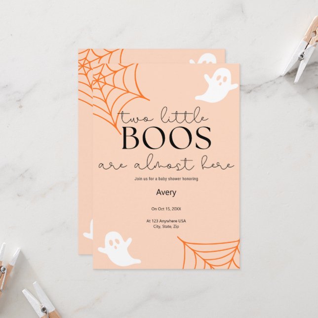 2 Little Boos Twin Baby Shower Invitation (Front/Back In Situ)