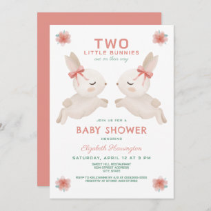 2 Little Bunnies Twin Girls Baby Shower Invitation