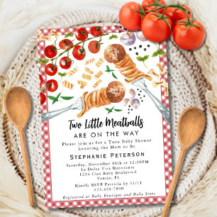 2 Little Meatballs Are On The Way Twin Baby Shower Invitation