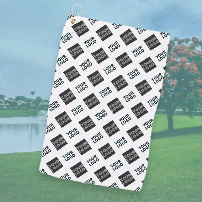 2 Logos, Diagonally Repeating Logos | White Golf Towel (Creator Uploaded)