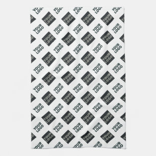 2 Logos, Diagonally Repeating Logos White Tea Towel