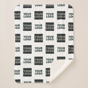 2 Logo's Simple Repeating Logo   White Sherpa Blanket