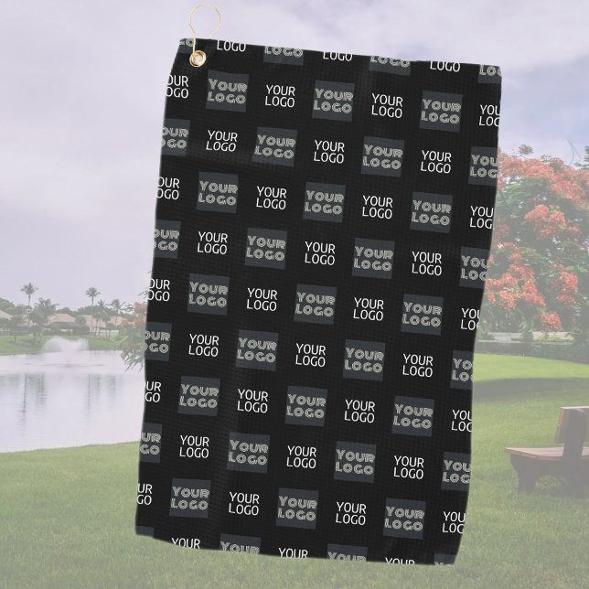 2 Logos, Simple Repeating Logos | Black Golf Towel (Creator Uploaded)