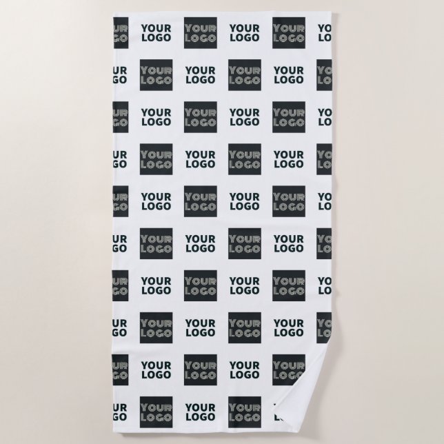 2 Logos Simple Repeating Logos | White Beach Towel (Front)