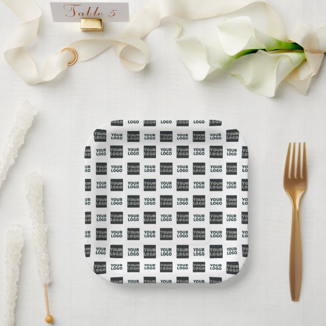 2 Logos Simple Repeating Logos | White Paper Plate (Wedding)
