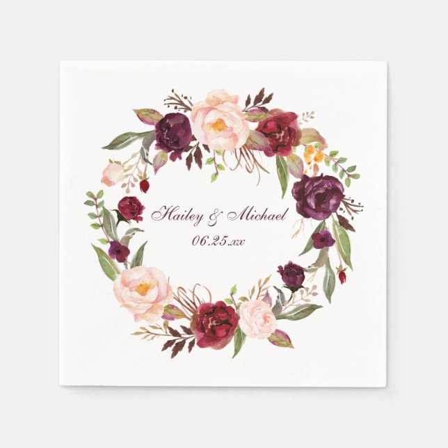 #2 Marsala Burgundy White Roses | Napkin (Front)