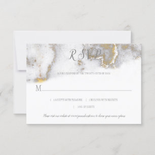 #2 Modern Gold Glitter and Grey Marble Effect RSVP Card