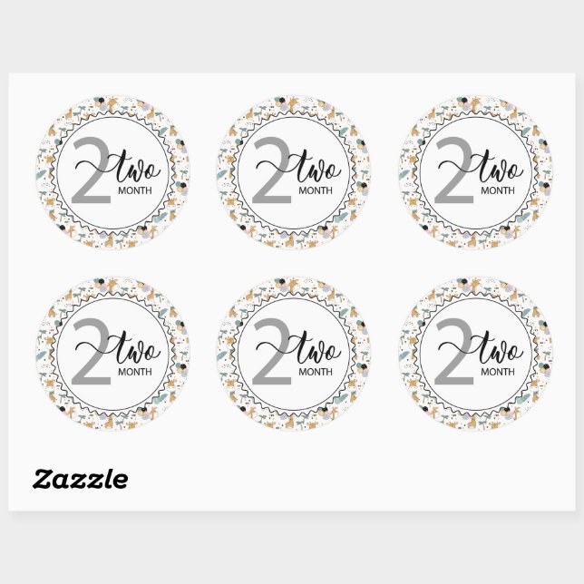 2 Month Milestone Baby Giraffes and Balloons  Classic Round Sticker (Sheet)