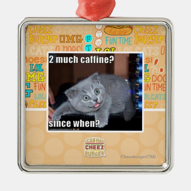 2 much caffine? metal tree decoration (Front)