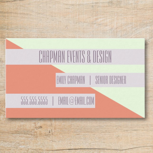 2 Name Card | Modern Geometric Colour Block (business card with slot for two names fun modern geometric pink and green, two contacts)