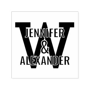 2 Names Over Simple Bold Single Initial Monogrm #1 Self-inking Stamp