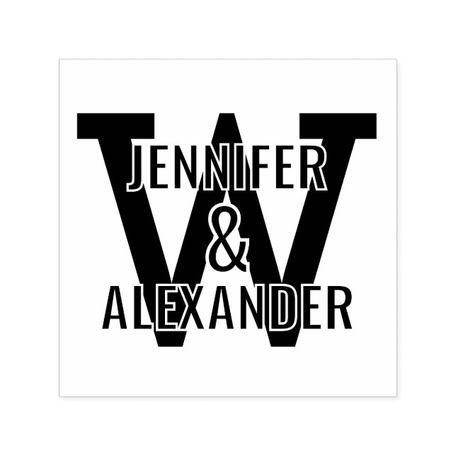 2 Names Over Simple Bold Single Initial Monogrm #1 Self-inking Stamp (Design)