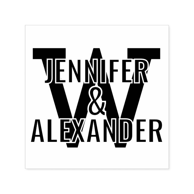 2 Names Over Simple Bold Single Initial Monogrm #1 Self-inking Stamp (Design)
