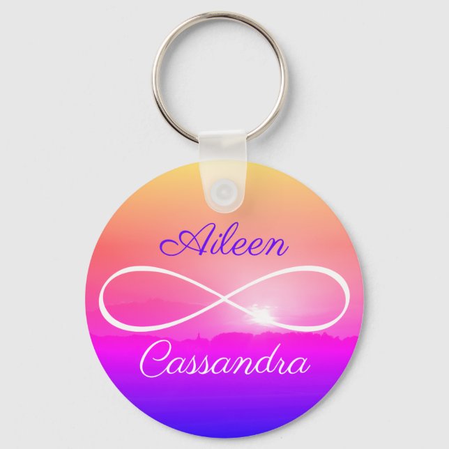 2 Names Simple Infinity Symbol Friends Rainbow  Key Ring (Front)