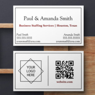 2 Names with black border, QR code, and logo Business Card
