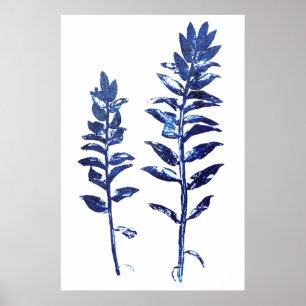 2 navy blue branches leafs arts poster