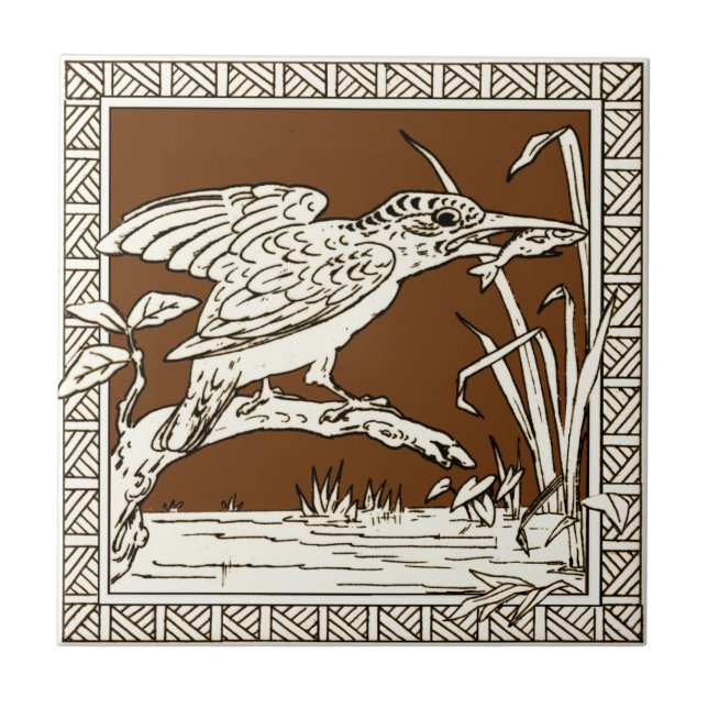 #2 of 12 Repro 1880s Minton Mocha Bird Series Tile (Front)