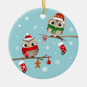 2 Owls on Christmas Branches Ornament