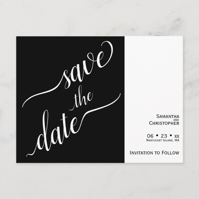 2 Pane Minimal Black & White Wedding Save the Date Postcard (Front)