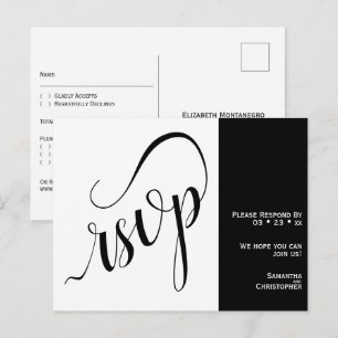 2 Pane Minimalist Black & White Wedding RSVP Postcard