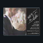 2 Pane Photo Wedding Save the Date Black Magnet<br><div class="desc">These magnetic cards are the perfect way to let your friends and family know to save the date for your upcoming wedding. Features a unique 2 pane design with your photo on the left and a black bar along the right with elegant script calligraphy reading "save the date" and all...</div>