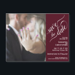2 Pane Photo Wedding Save the Date Burgundy Magnet<br><div class="desc">These magnetic cards are the perfect way to let your friends and family know to save the date for your upcoming wedding. Features a unique 2 pane design with your photo on the left and a burgundy or maroon coloured bar along the right with elegant script calligraphy reading "save the...</div>