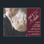 2 Pane Photo Wedding Save the Date Burgundy Magnet<br><div class="desc">These magnetic cards are the perfect way to let your friends and family know to save the date for your upcoming wedding. Features a unique 2 pane design with your photo on the left and a burgundy or maroon coloured bar along the right with elegant script calligraphy reading "save the...</div>