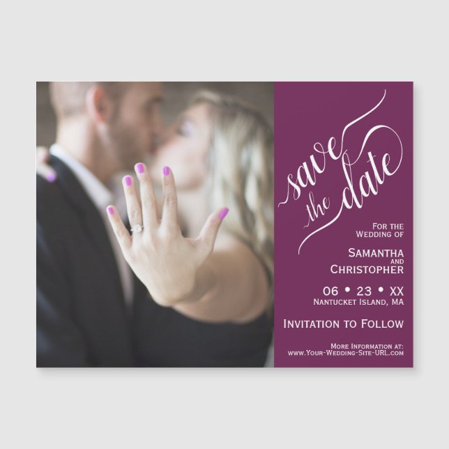 2 Pane Photo Wedding Save the Date Cassis Magnet (Front)