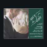 2 Pane Photo Wedding Save the Date Emerald Magnet<br><div class="desc">These magnetic cards are the perfect way to let your friends and family know to save the date for your upcoming wedding. Features a unique 2 pane design with your photo on the left and an emerald green coloured bar along the right with elegant script calligraphy reading "save the date"...</div>