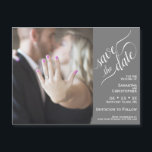 2 Pane Photo Wedding Save the Date Grey Magnet<br><div class="desc">These magnetic cards are the perfect way to let your friends and family know to save the date for your upcoming wedding. Features a unique 2 pane design with your photo on the left and a grey or grey bar along the right with elegant script calligraphy reading "save the date"...</div>