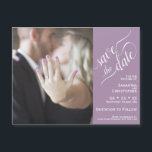 2 Pane Photo Wedding Save the Date Lavender Magnet<br><div class="desc">These magnetic cards are the perfect way to let your friends and family know to save the date for your upcoming wedding. Features a unique 2 pane design with your photo on the left and a dusty purple or lavender coloured bar along the right with elegant script calligraphy reading "save...</div>