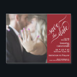 2 Pane Photo Wedding Save the Date Red Magnet<br><div class="desc">These magnetic cards are the perfect way to let your friends and family know to save the date for your upcoming wedding. Features a unique 2 pane design with your photo on the left and a crimson red coloured bar along the right with elegant script calligraphy reading "save the date"...</div>