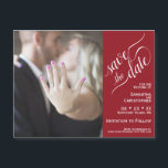 2 Pane Photo Wedding Save the Date Red Magnet<br><div class="desc">These magnetic cards are the perfect way to let your friends and family know to save the date for your upcoming wedding. Features a unique 2 pane design with your photo on the left and a crimson red coloured bar along the right with elegant script calligraphy reading "save the date"...</div>
