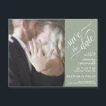 2 Pane Photo Wedding Save the Date Sage Magnet<br><div class="desc">These magnetic cards are the perfect way to let your friends and family know to save the date for your upcoming wedding. Features a unique 2 pane design with your photo on the left and a sage green bar along the right with elegant script calligraphy reading "save the date" and...</div>
