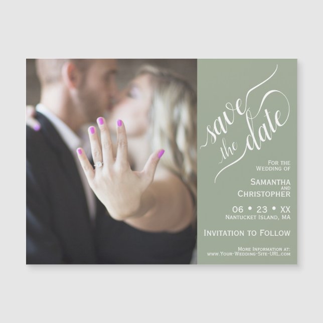 2 Pane Photo Wedding Save the Date Sage Magnet (Front)