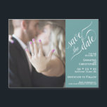 2 Pane Photo Wedding Save the Date Teal Magnet<br><div class="desc">These magnetic cards are the perfect way to let your friends and family know to save the date for your upcoming wedding. Features a unique 2 pane design with your photo on the left and a teal, turquoise, or aqua coloured bar along the right with elegant script calligraphy reading "save...</div>