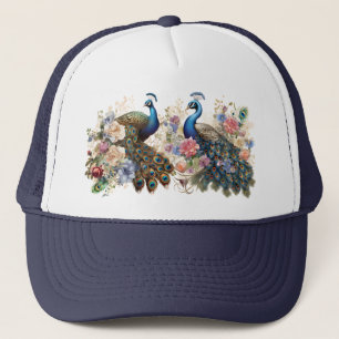 2 Peacocks and Flowers Trucker Hat