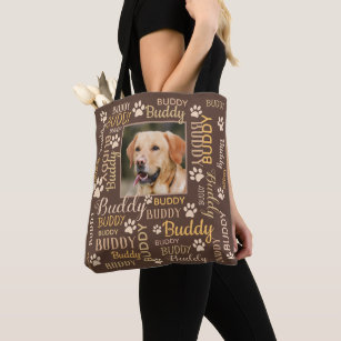 2 Personalised Photo Names   Brown Dog Tote Bag